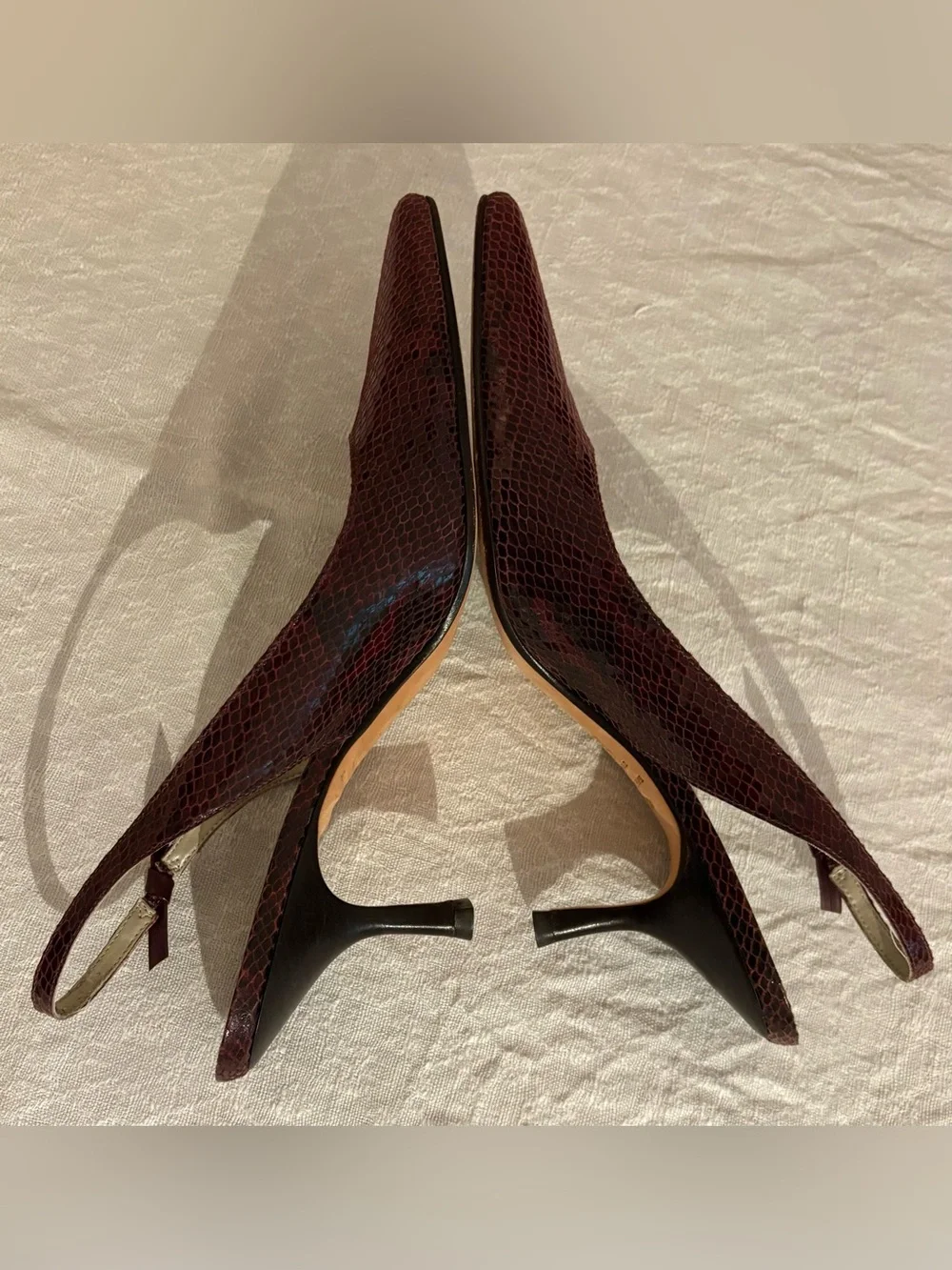 Vintage Ann Taylor Plum Crocodile Leather Pointed Toe Slingback Heels
